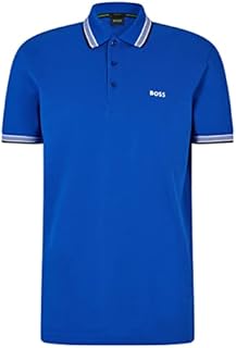 BOSS Mens Paddy Curved-Logo Polo Shirt in Organic Cotton Blue