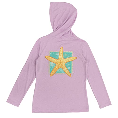 Guy Harvey Girl's Cationic Performance Hooded Tee, Lupine/Star, Large