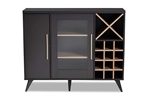 Baxton Studio Pietro Mid-Century Modern Dark Grey and Oak Finished Wine Cabinet - Thumbnail 5