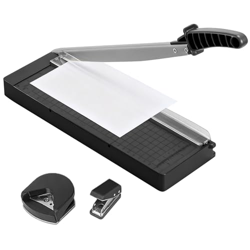 ALKNOT - Papierschneider A4 Kompakt 34 cm | Für bis zu 8 Blätter A4-B7 (80g/m²) | Präzise Schneidemaschiene für Karton-, Papier- & Bastelarbeiten | Ideal für Büro, Schule, Fotografie & Scrapbooking