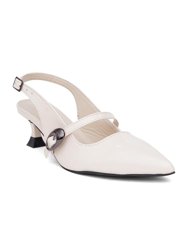Image of TRYME Kitten Heel Sandals for Women | Pointed Toe Mules with Adjustable Strap | Elegant Comfort Heels for Office, Evening & Formal Occasions