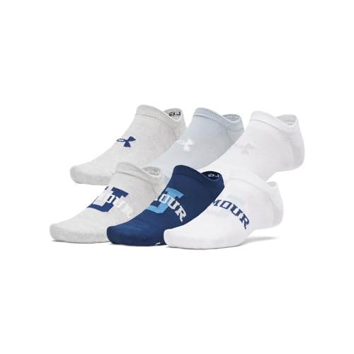 Image of Under Armour Unisex Essential No Show Socks 6 Pack, (105) White /Blue Fog /Blackout Navy, X-Large