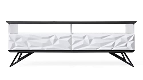 Zuri Furniture Modern Vortice Coffee Table Glossy Black And White Lacquer Matte Black Metal Legs #TOP2