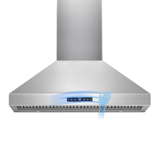 48 Inch Wall Mount Range Hood 1200 CFM, 4-Speed Wall Mount Range Hood with Touch Control & Gesture