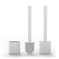 Silicone Toilet Brushes & Holders – Pack of 2 Long Non-Slip Handle, Flexible Bristles for Easy Cleaning – Modern Drip-Free Base, Durable White Bathroom Toilet Brush Set with Holder