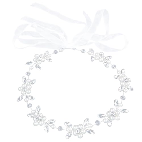 Haarschmuck Hochzeit,Silber Braut Perlen Strass Haarband,BlumenmäDchen Kopfschmuck Strass Prinzessin Haarreif Blumenkranz Haare Damen,für Braut...