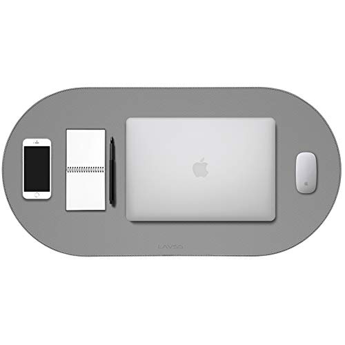 LAVSS - Alfombrilla de ratón grande, círculo largo, 80 x 40 cm, para portátil, piel sintética, impermeable, para oficina y casa, uso en dos caras, color gris/negro