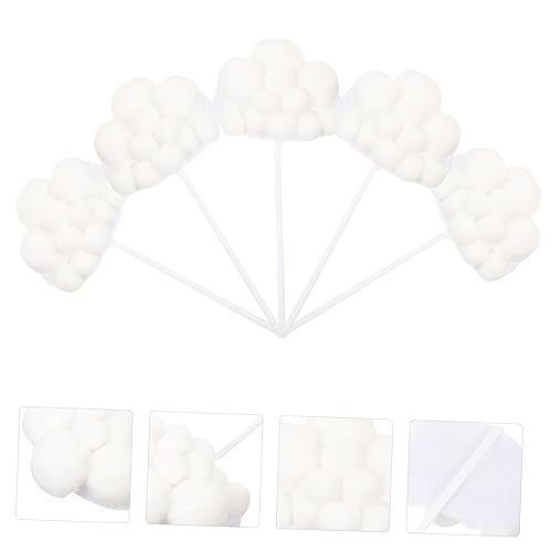 ifundom 5pcs Woolen Yarn Cloud Cupcake Picks 3D Edible Cake Toppers for Girls Party Baby Shower Birthday White Accessories - Image 3