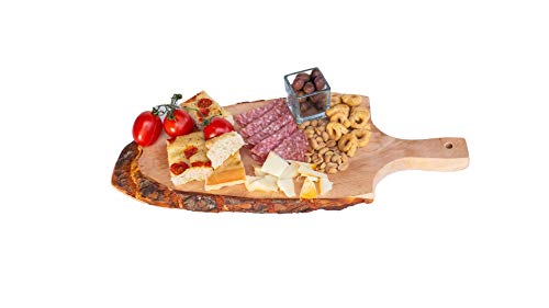 Mottinox Tagliere Ovale Con Manico Bordo Corteccia, Vassoio Aperitivi Tronco Legno, Dimensioni 35x15x2,20 (1 Pezzo)