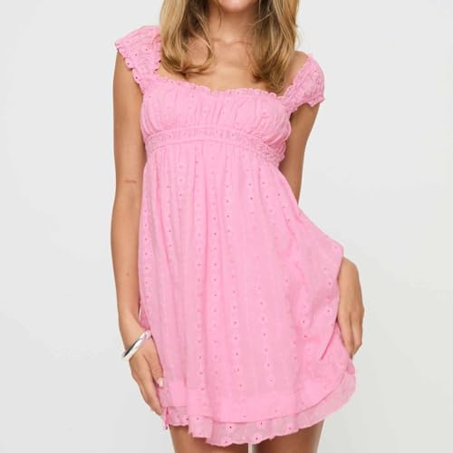 Image of Women Graduation Mini Dress Y2k Sleeveless Sqare Neck A-line Babydoll Short Dress Coquette Party Club Dress