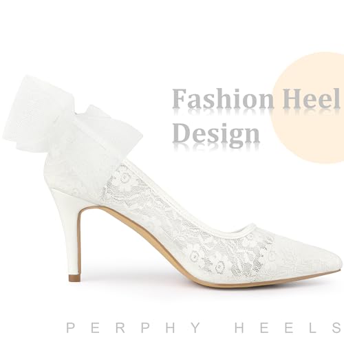 Perphy Pointed Toe Bow Bridal Stiletto Heel Lace Heels Pumps for Women4