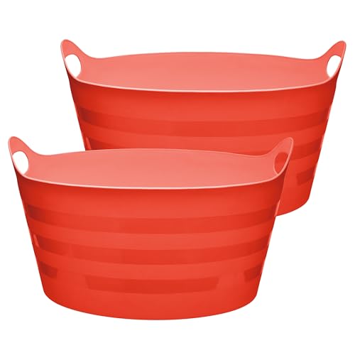 Garronda Pack de 2 Capazo Flexible 15 L para Hogar y Jardín - Cubo Plástico Multiusos con Asas, Cesta, Espuertas de Goma, Barreño Resistente para Albañilería, Limpieza y Transporte GD-0183 (Rojo)