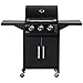 Produktbild Outsunny Gasgrill BBQ mit 3 Brennern je 3 kw mobiler Grillwagen mit 4 Rädern Grillnetz Seitentischen Druckminderer Schläuche Schrank Multifunktion Stahl Schwarz 121 x 55 x 109 cm