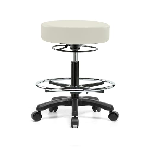 Image of Perch Life Height Adjustable Stool with Foot Ring | Medium Bench Height 20.5-28 inch | Off-White Vinyl