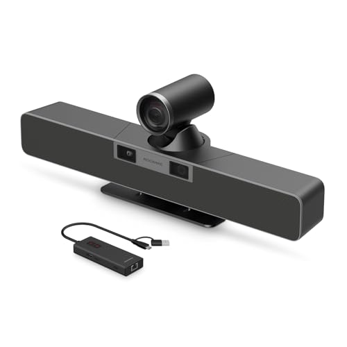 ROCWARE RB20 4K Dual-Lens All-in-One Video Conference Soundbar with 12x Optical Zoom, AI Speaker Tracking, 8 Microphones for Medium/Large Meeting Rooms