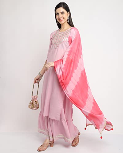 Image of Rajnandini Women's Cambric Cotton Solid Pure Embroidered Kurta Set With Dupatta