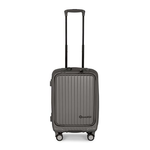 Image of SWISS MILITARY Polycarbonate Summit 360 Rotatable 8 Wheels 60cm Hard Trolley Luggage, Anti Theft Zip, TSA Lock, 15.6 inch Laptop Compartment, Expandable Storage Suitcase & Dust Cover Free Small Grey 62L