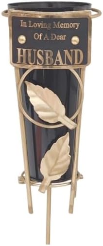 Husband - Memorial Metal Grave Vase With Gold Leaf - Black, DF01000-G