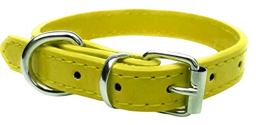 Vibrant Leather Dog Collar & Lead Combo Set for Puppy Dogs Small, Medium & Large (Large (36cm - 46cm Neck), Yellow) - Image 3
