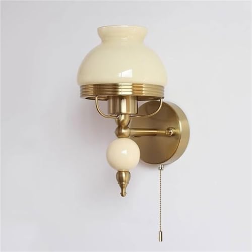 KHUKHU Lámpara De Pared Antigua, Aplique De Pantalla De Vidrio Estampado Con Interruptor De Cadena, Estilo Crema For Dormitorio, Sala De Estar, Baño, Tocador(Beige,C)