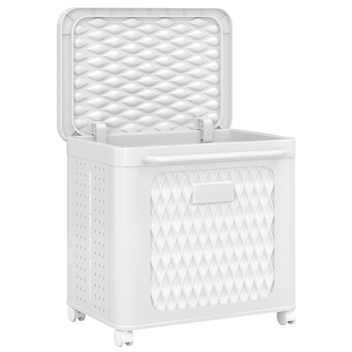 VECELO Rolling Storage Bins with Lid, Plastic Organizers Cart with Wheels & Handle, Foldable Storage...