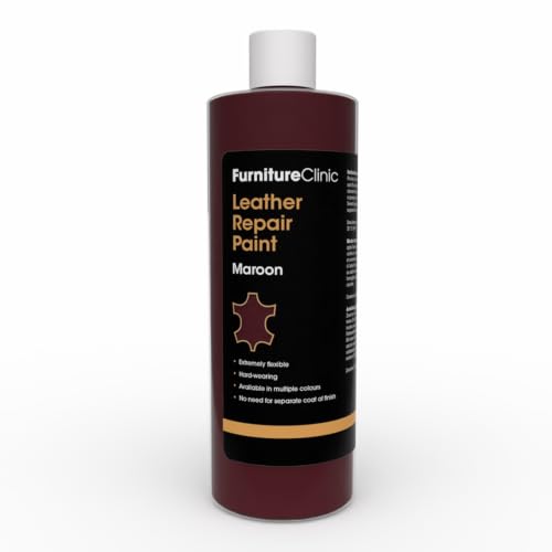 Image of Furniture Clinic Leather Repair Paint | 2-in-1 Seal and Color | Use on Scratches, Tears, and Holes in Car Seats, Furniture | Quick and Easy Leather Repair Kit for Furniture (Maroon, 500ml / 17oz)