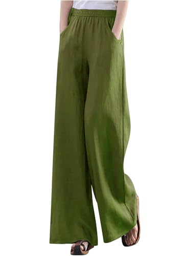 Image of KOTTY Women's Crumble Fabric High Waist Solid Color Drawstring Wide Leg Trousers Loose with Pockets