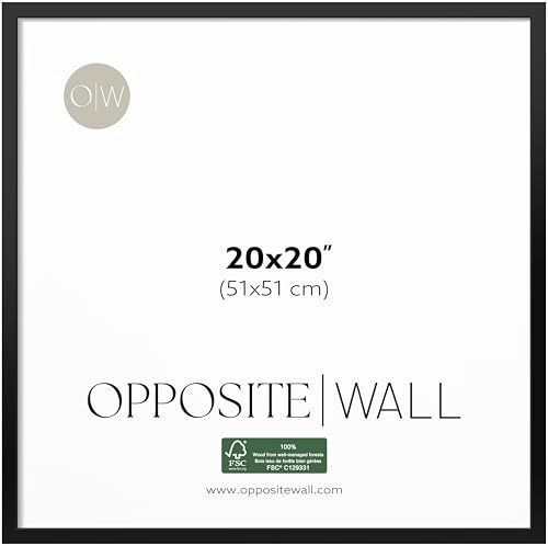Opposite Wall - 20x20 in - Black Solid Wood Picture Frame - Lightweight, Versatile & Shatterproof - Wall Hanging Photo or Poster Frame - Wall Decor for Office, Gallery & Home