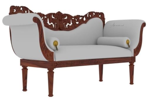 Image of Victorian Style Chaise Lounge, Tufted Cream Upholstery, Mahogany Wood Frame, Classic Living Room Furniture (Light Grey)