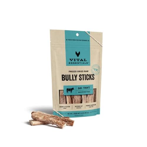 Vital Essentials Freeze Dried Raw Single Ingredient Dog Treats, Bully Sticks, 1.4 oz