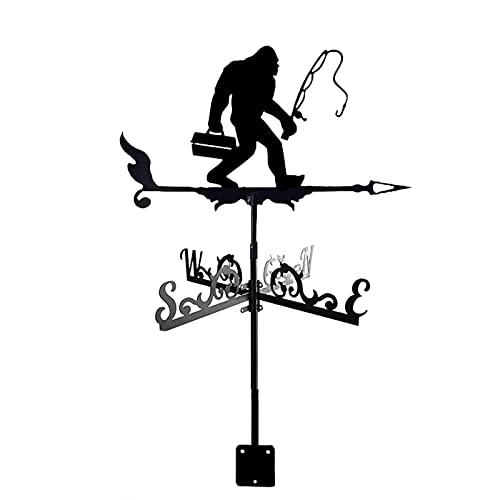 Weathervane Grouper Bigfoot Fishing Pig With Wings Art Decor Stainless Steel Weather Vane Measuring Tools Weathercock Direction Indicator For Garden Patio Yard Decoration(Bigfoot Fishing) #TOP24