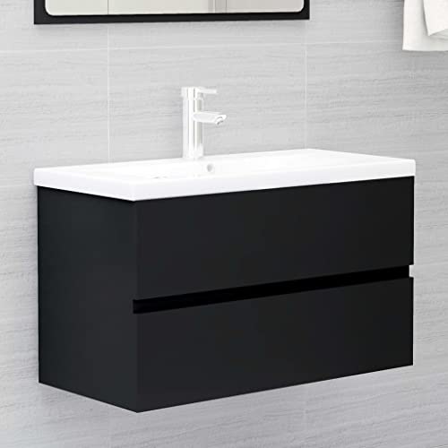 TREISL Meubles de salle de bain noir 80x38,5x45 cm en aggloméré meuble sous-sol espace supplémentaire armoire de salle de bain apparence ordonnée meuble lavabo robuste meubles multifonctions