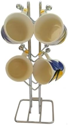 NH10 DESIGNS Silver Stainless Steel Cup Rack - Ideal for Kitchen, Coffee, and Tea Mug Display, Elegant Dining Table Cup Holder for 12 Cups (Pack of1)