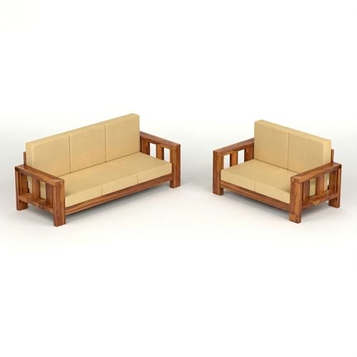 Image of Solid Sheesham Wood 5 Seater Sofa Set for Living Room | 5 Seater Sofa Set | Stylist & Comfact Sofa Set for Home Decor | (Honey Finish2, 5)