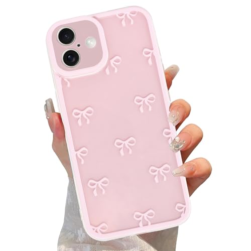 lioscre Cute Coquette Bow Phone Case for iPhone 16 6.1", Clear Aesthetic Pink Ribbon Bowknot Pattern Print Design Case Transparent Camera Protective Funda Shockproof Soft TPU Women Girls Cover