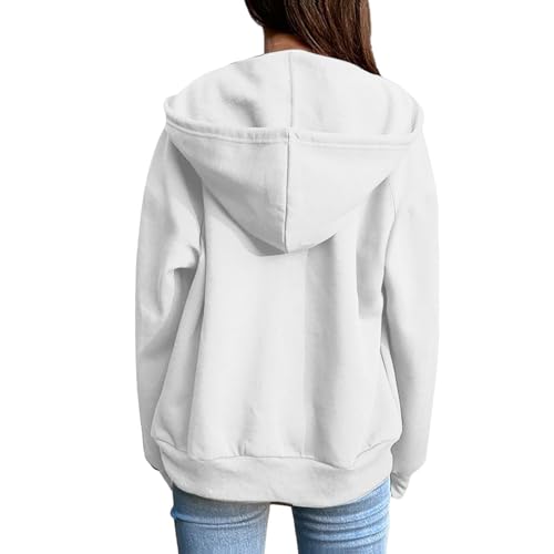 Sudadera oversized Elegante chaqueta con cremallera sólida para el día a día Abrigo de manga larga color vino, Blanco, S