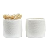 Iyulania Porcelain Toothpick Holders, Set of 2 Toothpick Dispensers with 400 pcs Bamboo Toothpicks, White
