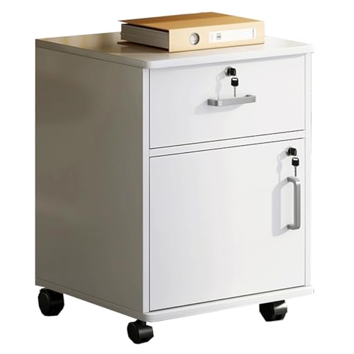 ASerZenith Wooden Mobile File Cabinet On Wheels Lockable 4 Vertical Drawers For Legal/A4 Documents Perfect For Home & Office Storage Solution,/
