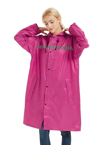 Image of Mens Long Safety Rain Coats with Air Vents Reflective Stripes Waterproof Packable Rain Jacket with Hood Lightweight