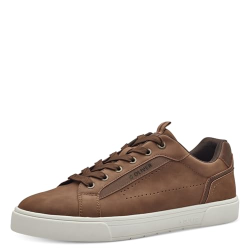 s.Oliver Herren Sneaker flach Low Top Vegan, Braun (Cognac), 43 EU