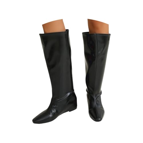 Generisch 2027 - Botas altas para pantorrilla con punta puntiaguda, cómodas, para pantorrilla ancha y grande, Negro , 37 EU