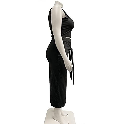 Image of Plus Size Women 2 Piece Outfits Sets Sexy Tracksuit Midi Dress,Sleeveless Tank Top Bodycon Skirts Set Casual Summer