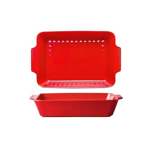 Utensilios para hornear cerámica cuenco para asar rectangular de microondas con doble oreja 2