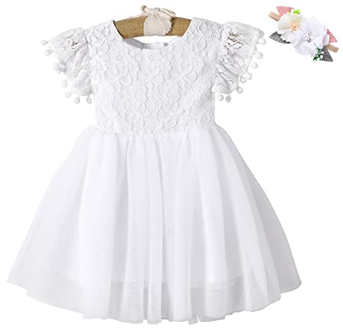Baby Girl Tulle Dress,Toddler Flower Girl Dresses For Wedding A-Line Princess Lace Tutu Dress Flutter Sleeve With Headband #TOP6