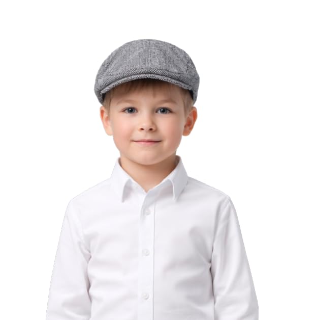 rr design Kids' Classic Newsboy Cap, Grey Tweed, Polyster-Blend Flat Cap with Cotton Lining(Age Group 5-10 Years)-Plain Black-picture-6