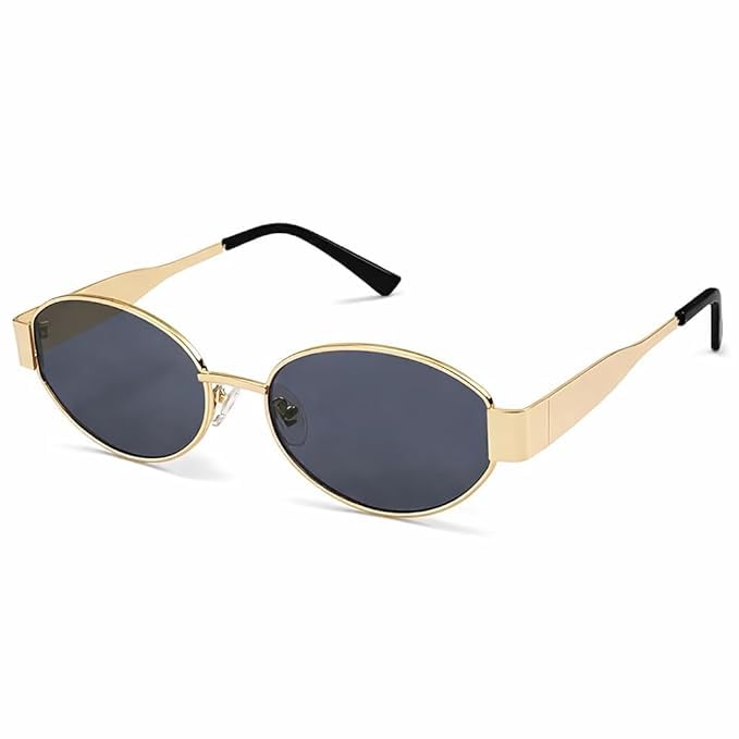 Premium Oval Metal Sunglasses for Men & Women | UV400 Protection | Luxury Gold Frame with Black Lens | Stylish Retro Fashion Eyewear-image-23