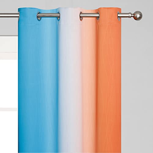 Ombre Orange and Blue Blackout Curtains 72 Inch Length 2 panels, Full Room Darkening Curtains for Bedroom, Thermal Insulated Gradient Drapes, Full Light Blocking Curtains with Grommet, 42x72 Inch