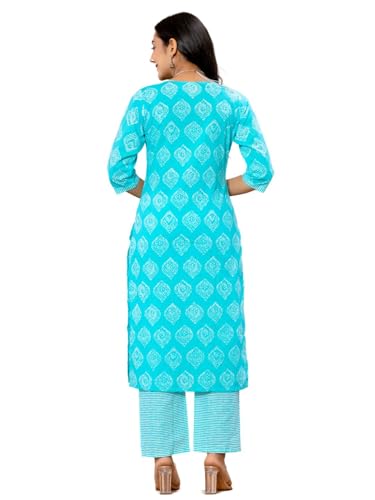 Image of Amayra Women's Cotton Embroidered Straight Kurta with Palazzo Pant and Dupatta Set