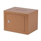 Mini Key‑Lock Safe Box, Metal Money Safe Cabinet with Coin Slot, Small Security Safe for Home, Office, Savings(Brown)