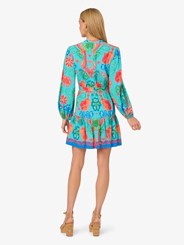 Image of Adrianna Papell Women's Printed Short Dress Blue Multi 2 2